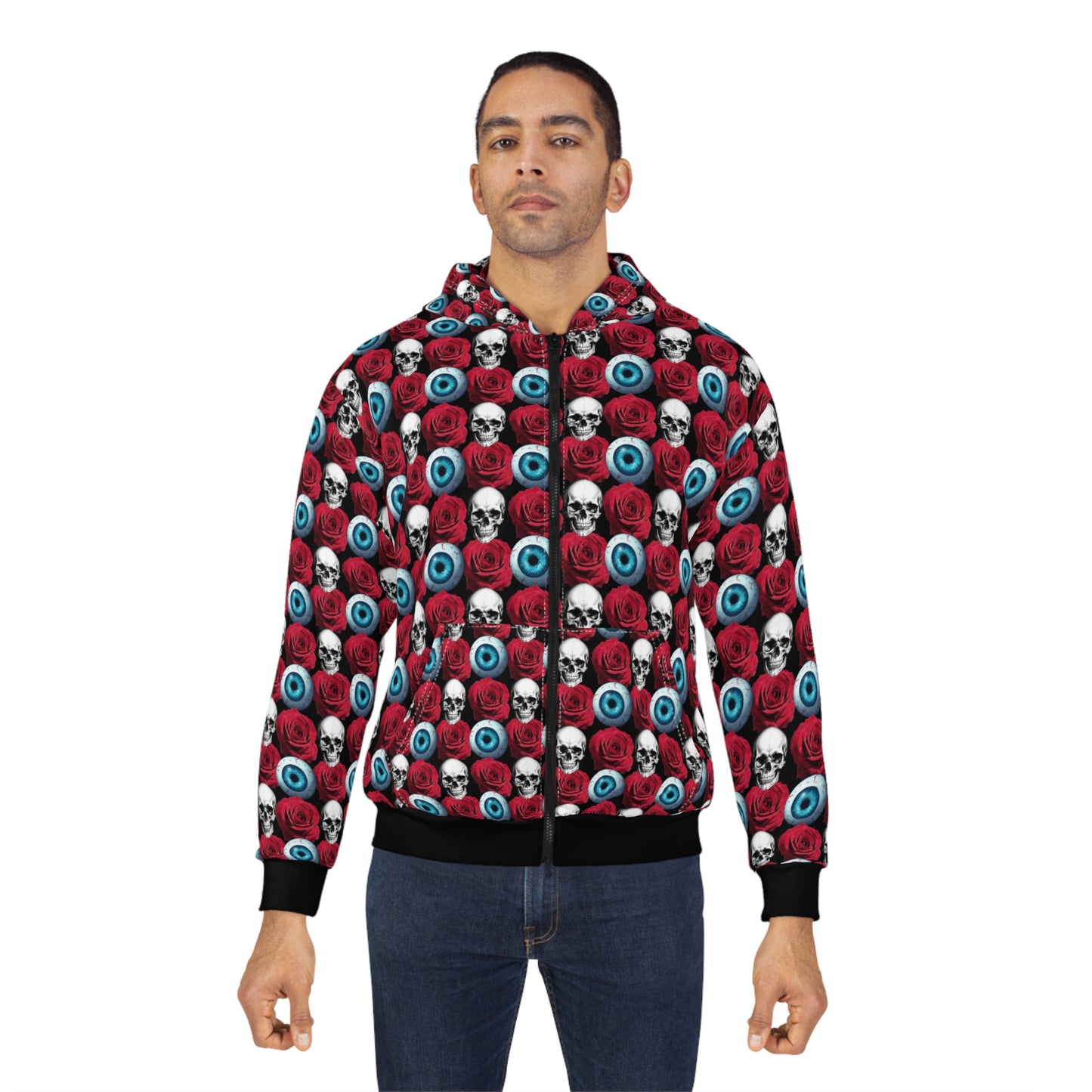 Skull & Eyeball All-Over Print Zip Hoodie — Gothic Horror Pattern