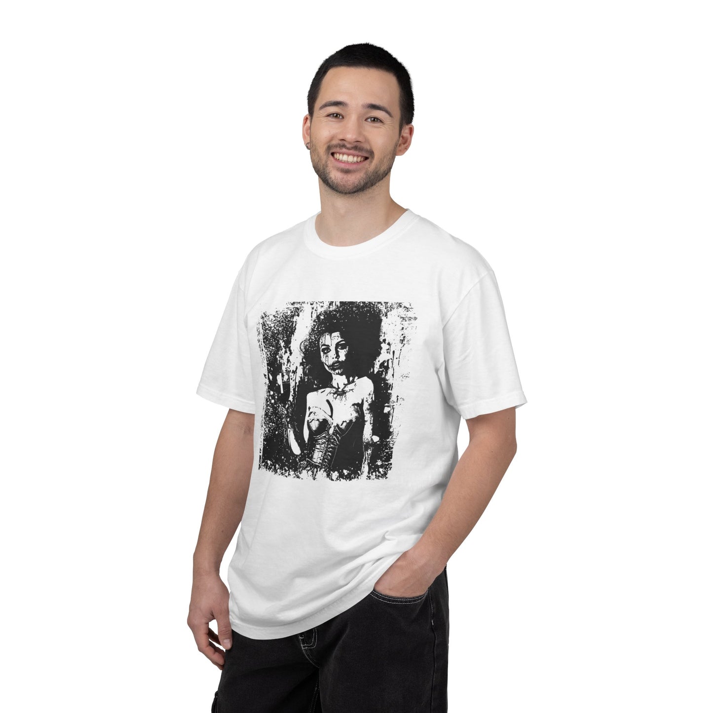 Vintage Grunge Portrait T-Shirt — Distressed Black & White Art Tee