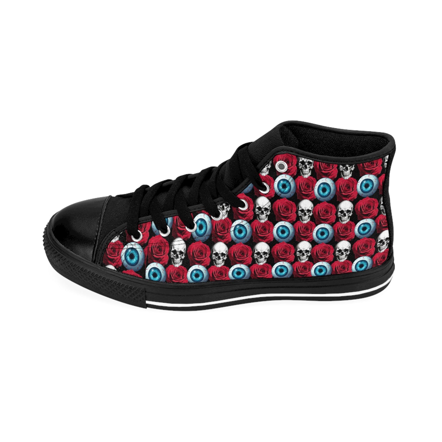 Skull & Eyeball Pattern High-Top Sneakers — Gothic Halloween Women's Shoes