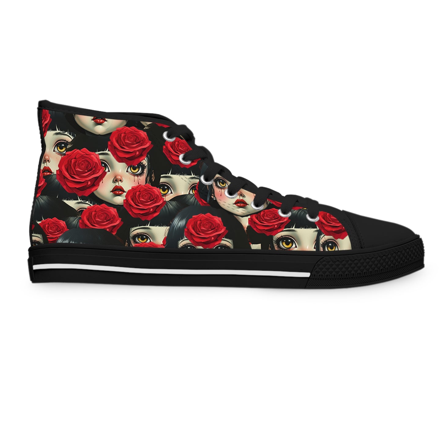 High Top Sneakers — Gothic Rose Skull Pattern