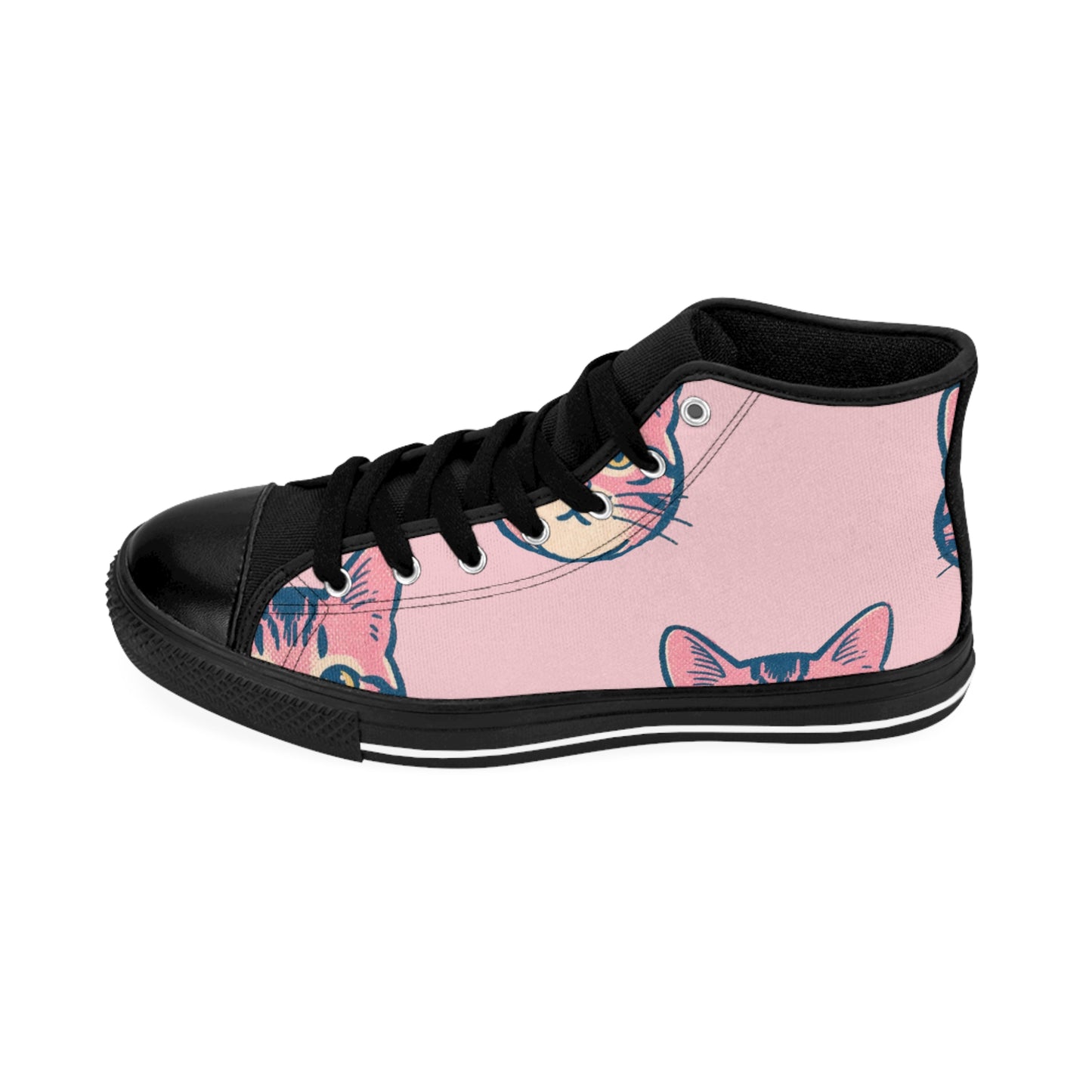 Cat Face Pink High-Top Sneakers — Women's Cute Casual Kawaii Shoes