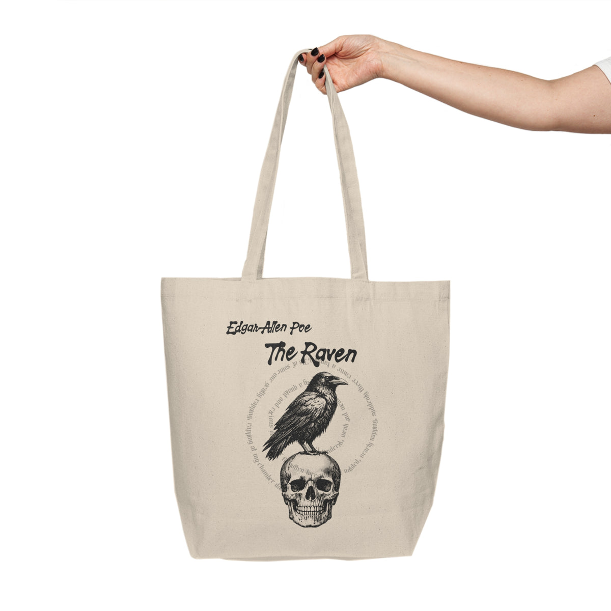 The Raven Canvas Tote — Edgar Allan Poe Gothic Skull & Crow Book Tote