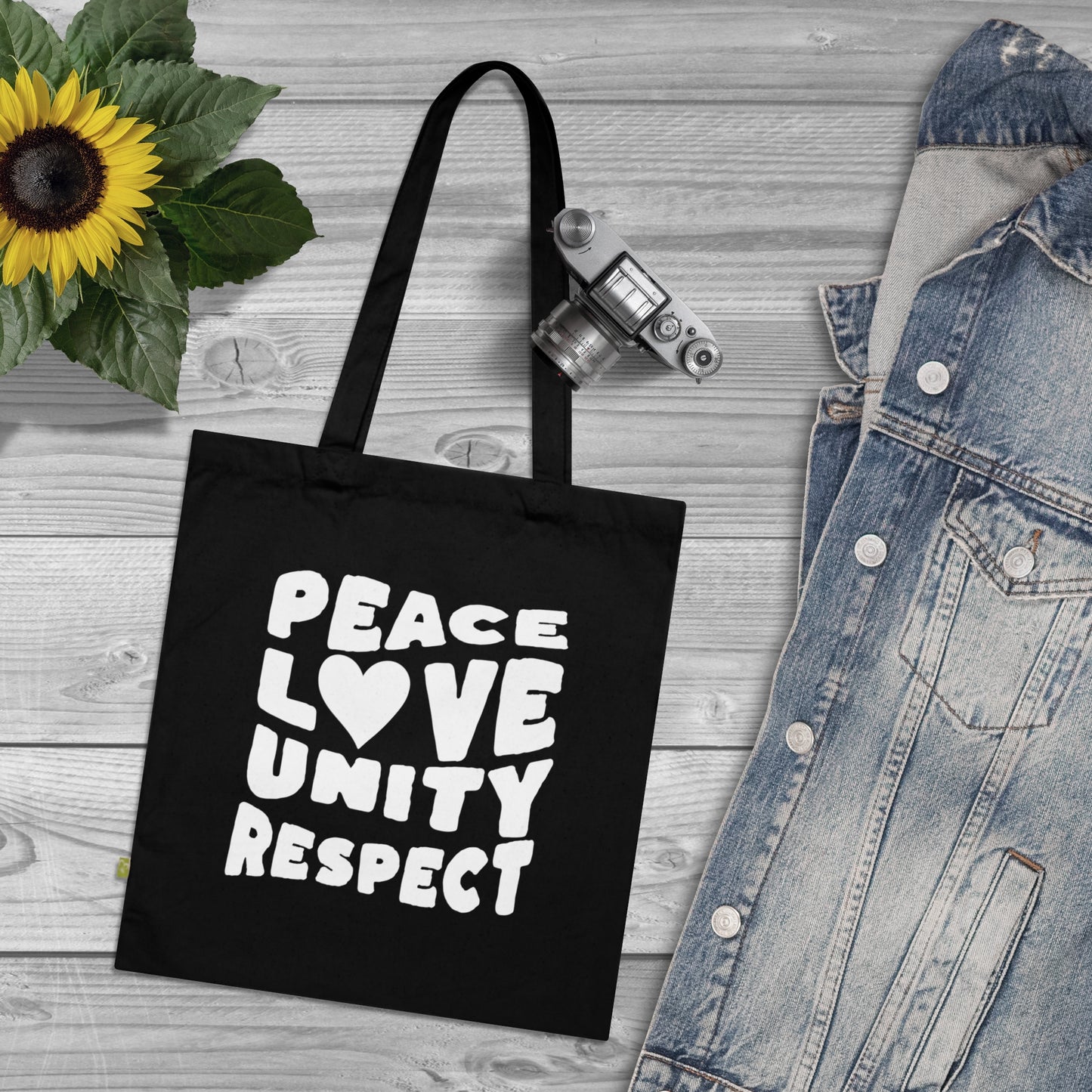 Peace Love Unity Respect Tote Bag — Organic Cotton Eco Shopper