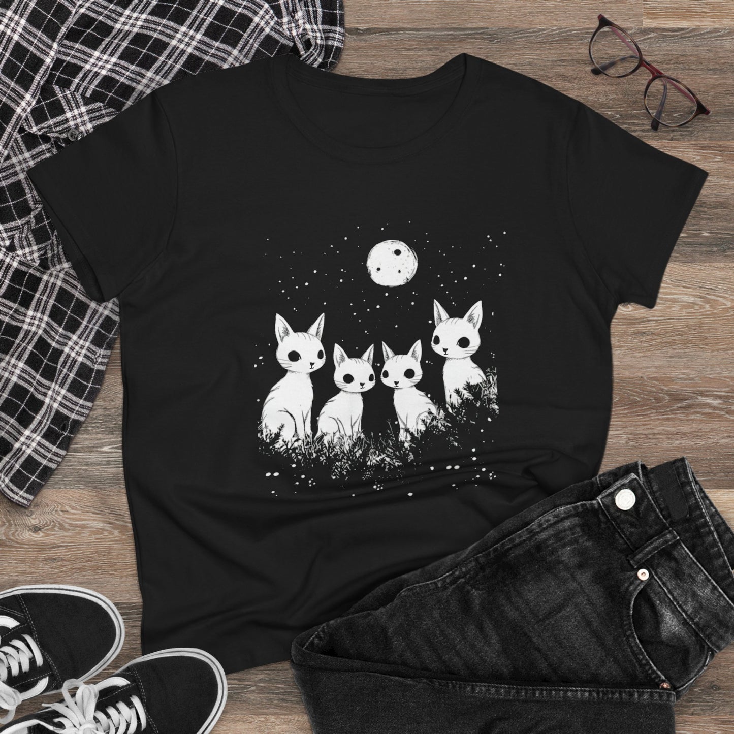 White Fox Trio Tee — Minimal Animal Graphic Women's Shirt