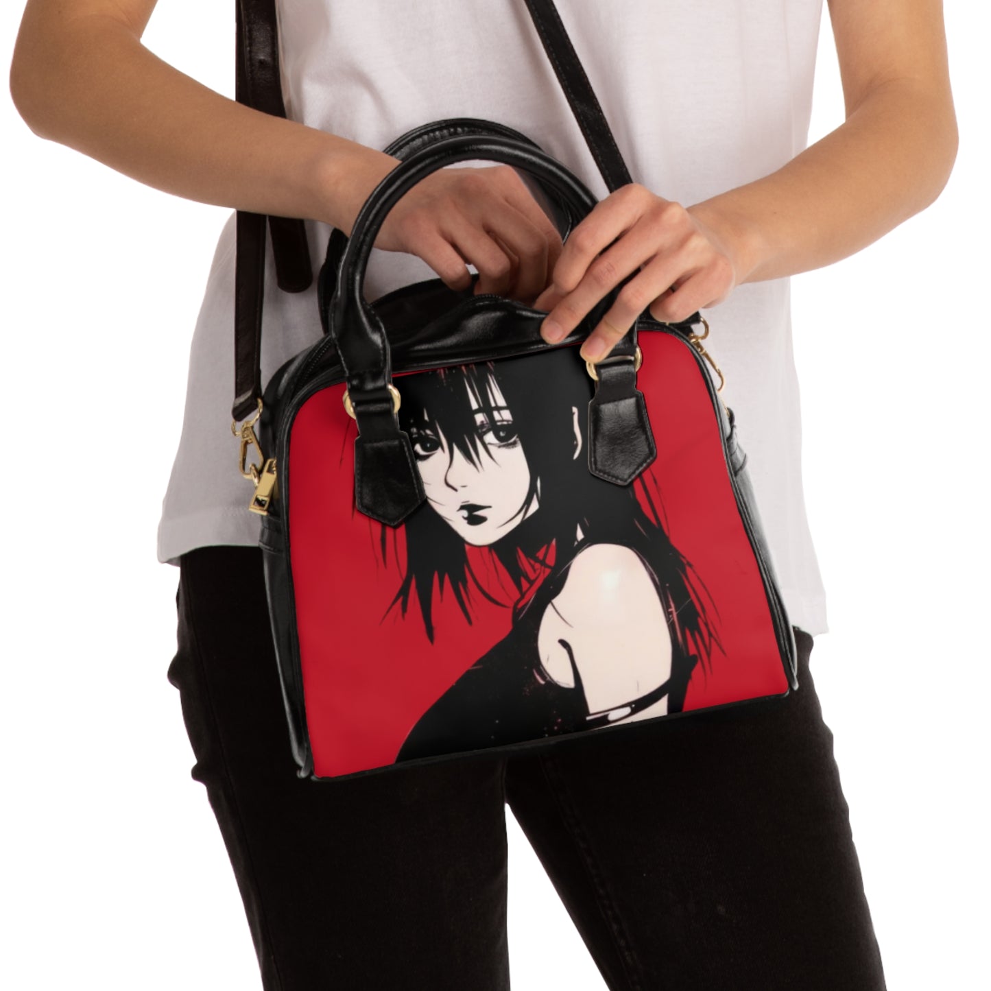 Anime Girl Shoulder Handbag – Red Gothic Portrait Purse