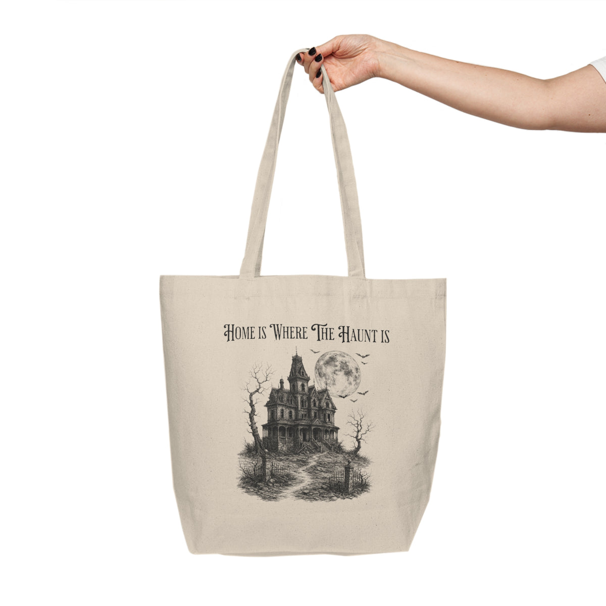 Haunted House “Home Is Where the Haunt Is” Canvas Tote Bag