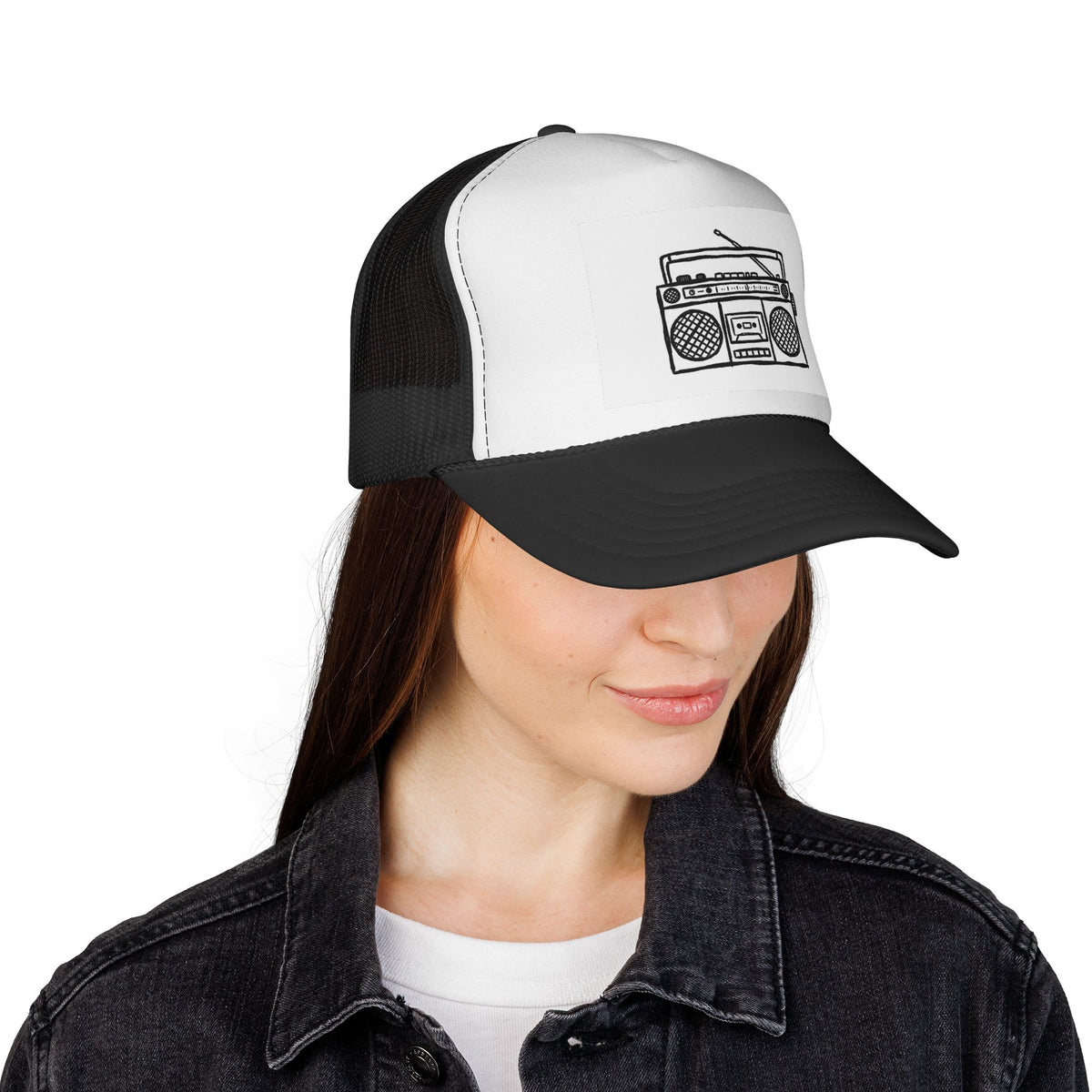 Retro Boombox Trucker Cap — Vintage Radio Mesh Hat