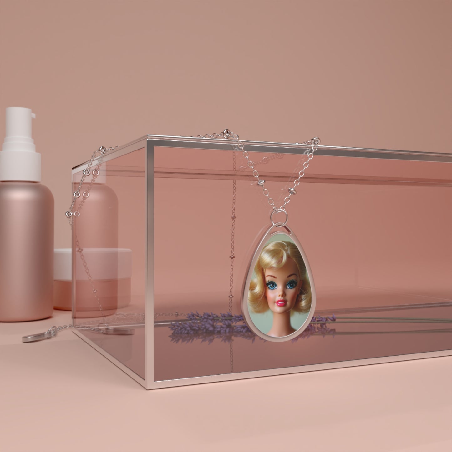 Barbie Portrait Oval Necklace — Retro Doll Pendant Jewelry