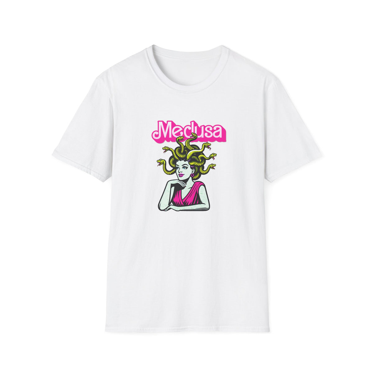Medusa Graphic T-Shirt — Retro Pink Logo Snake-Head Illustration