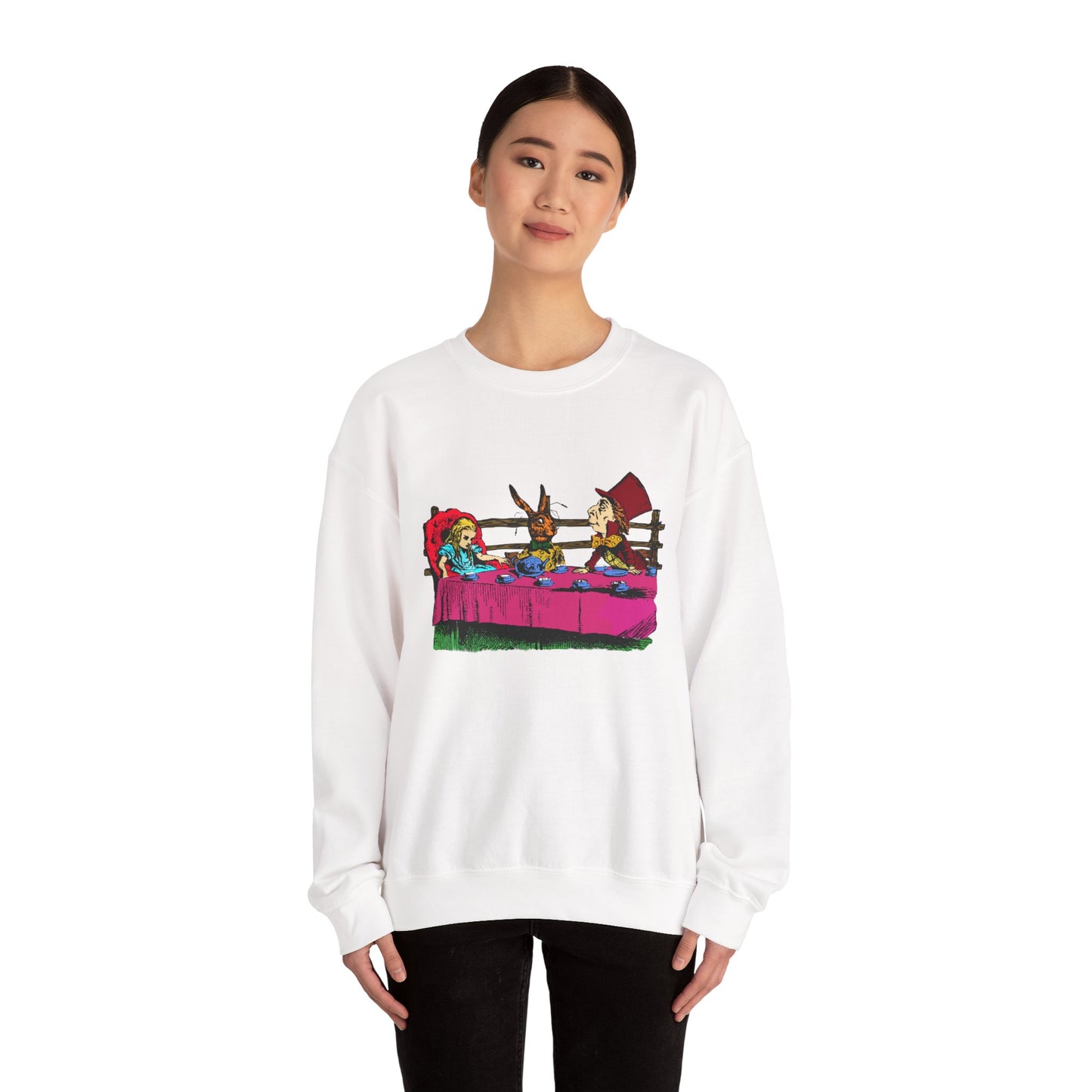 Crewneck Sweatshirt — Whimsical Alice Tea Party Illustration