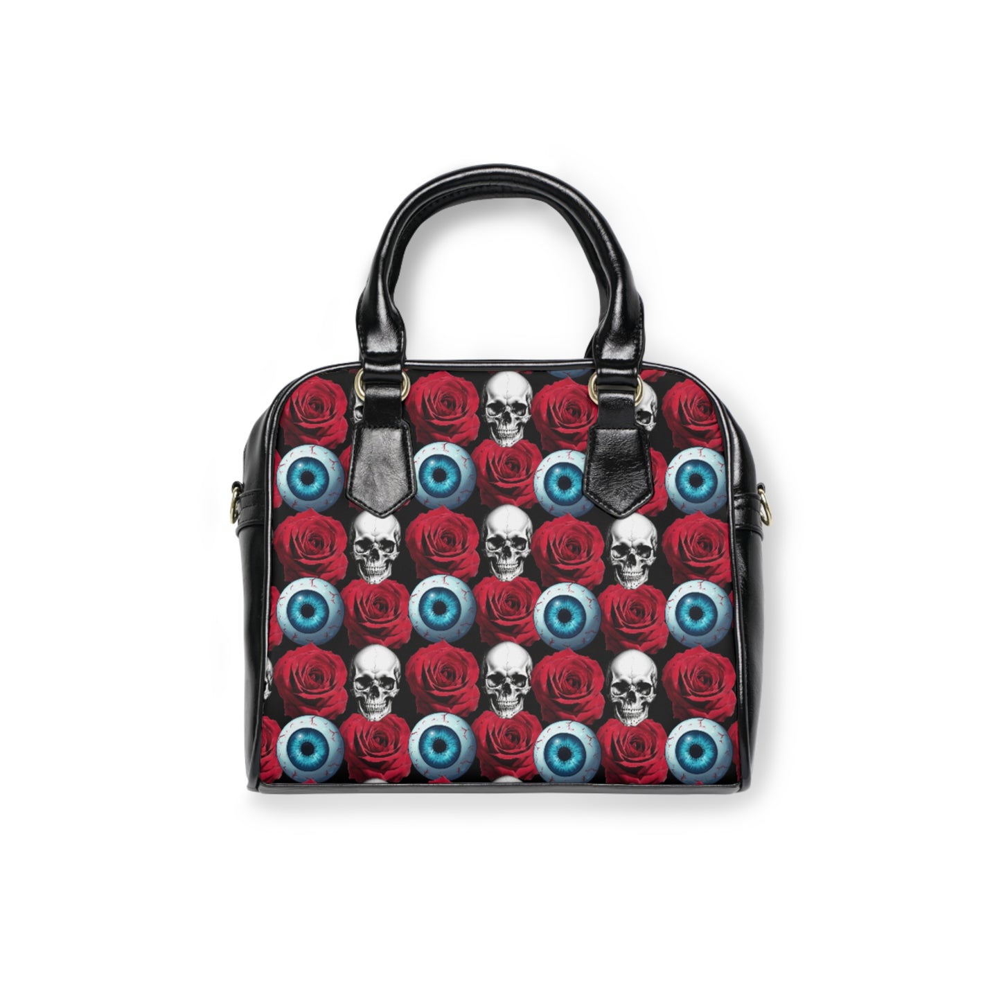 Skull, Rose & Eyeball Shoulder Handbag — Gothic Day of the Dead Tote