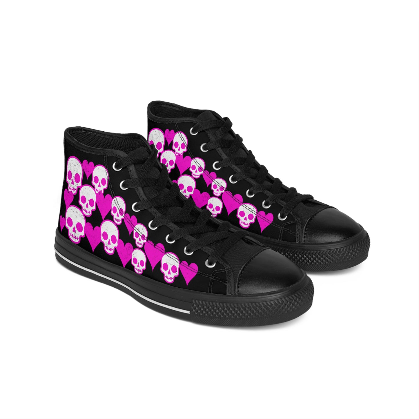 Women’s High-Top Sneakers — Pink Skull & Heart Pattern