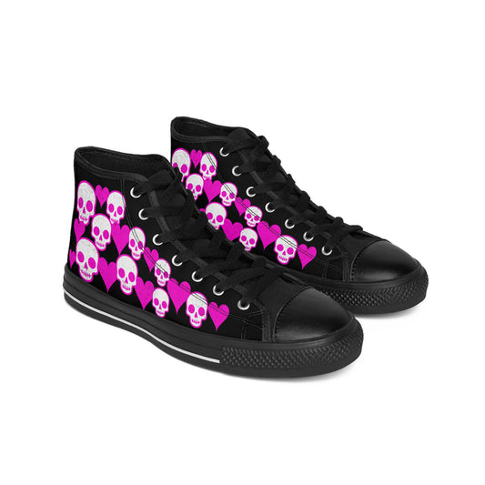 Women’s High-Top Sneakers — Pink Skull & Heart Pattern
