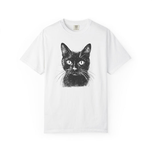 Black Cat Portrait T‑Shirt — Vintage Graphic Tee for Cat Lovers