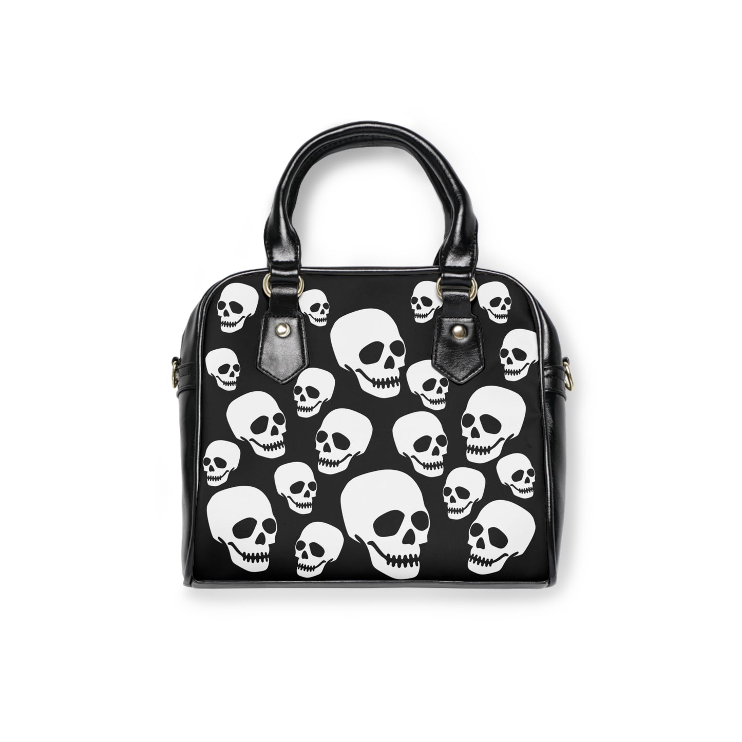 Skull Pattern Shoulder Handbag — Gothic Black & White Day Bag
