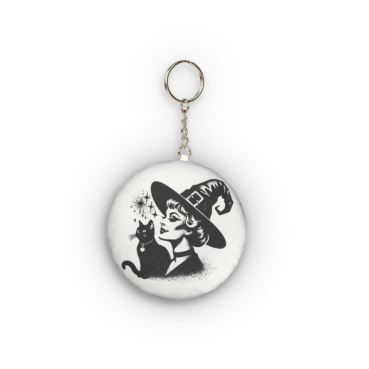 Witch & Black Cat Mini Plush Keychain — Cute Halloween Charm