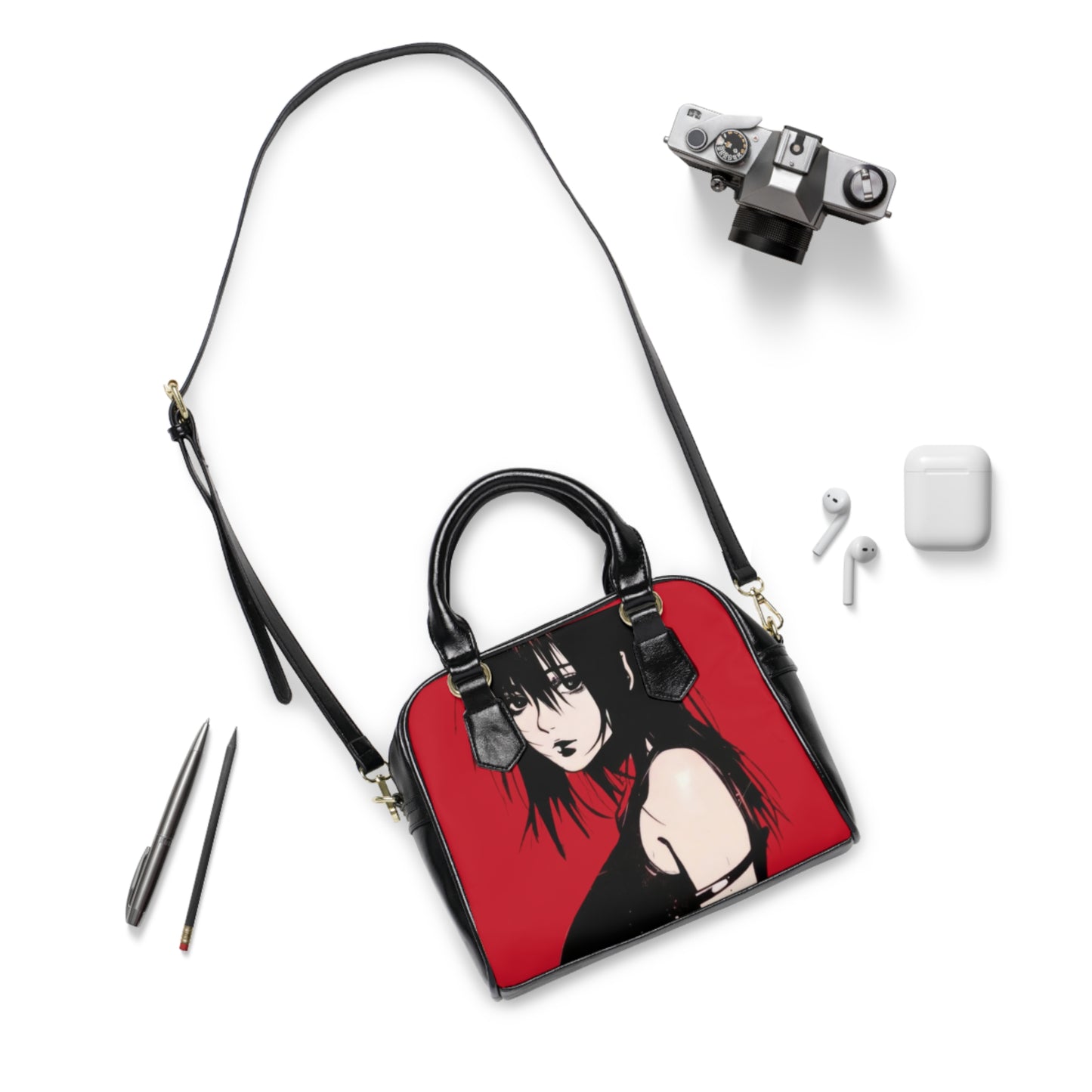 Anime Girl Shoulder Handbag – Red Gothic Portrait Purse