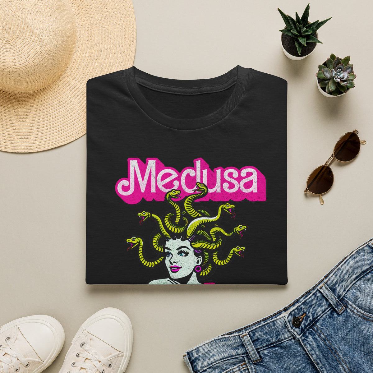 Medusa Graphic T-Shirt — Retro Pink Mythology Tee