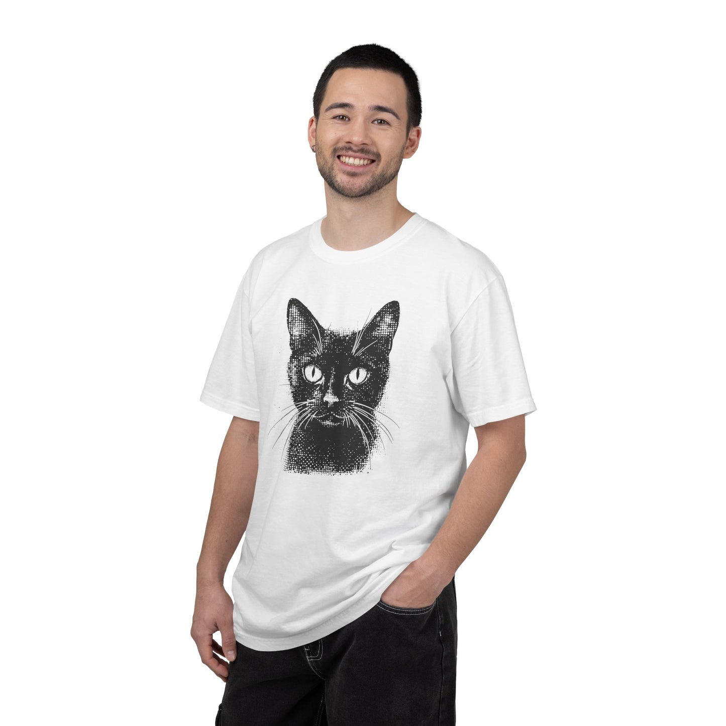 Black Cat Portrait T‑Shirt — Vintage Graphic Tee for Cat Lovers