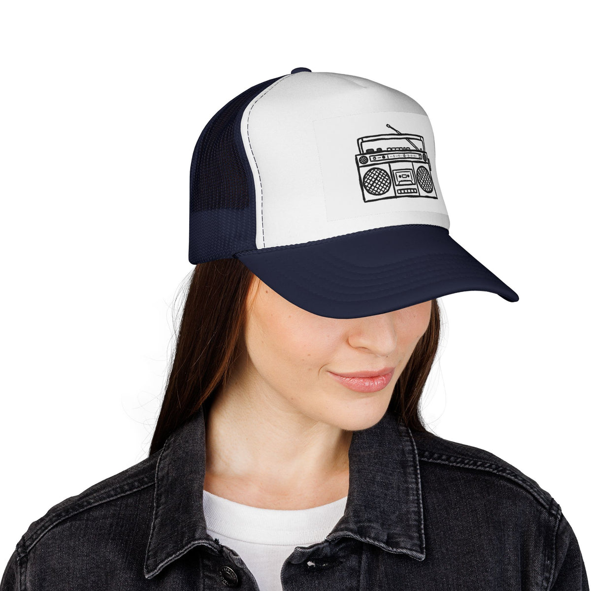 Retro Boombox Trucker Cap — Vintage Radio Mesh Hat