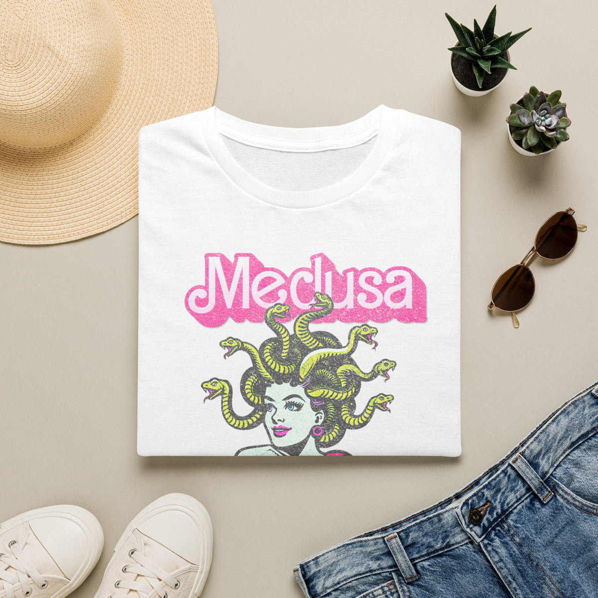 Medusa Graphic T-Shirt — Retro Pink Mythology Tee