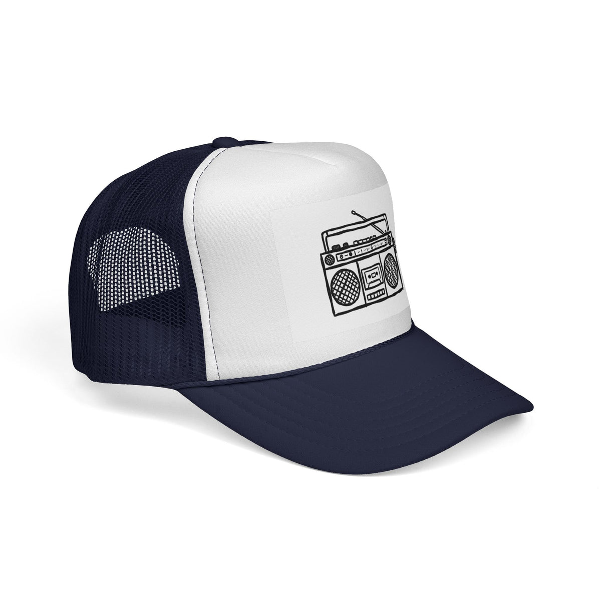 Retro Boombox Trucker Cap — Vintage Radio Mesh Hat