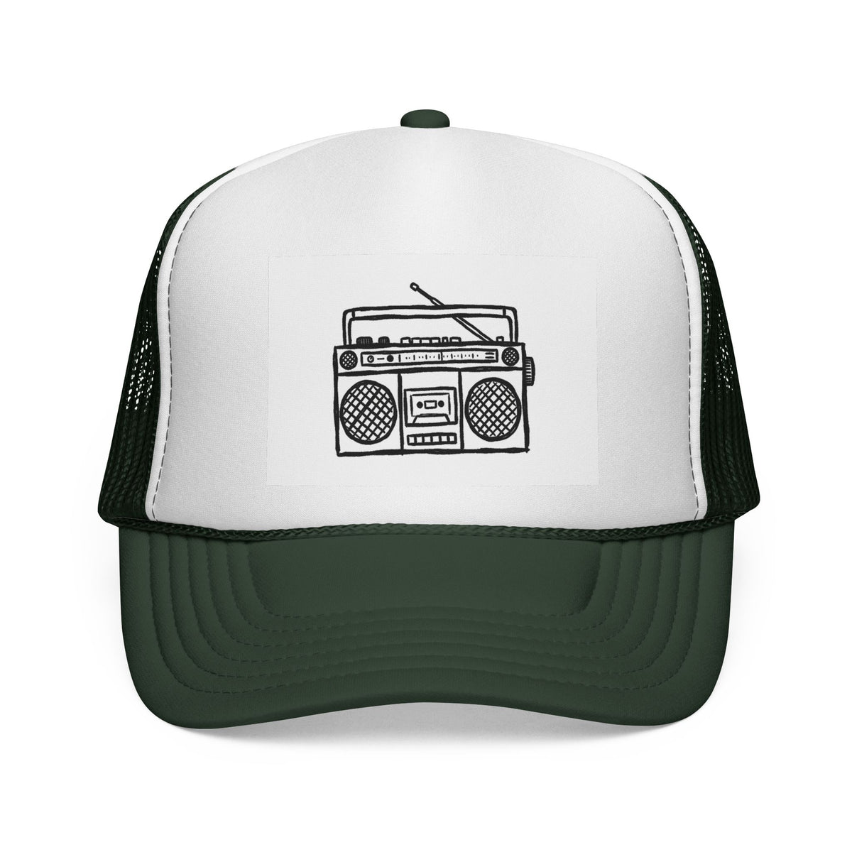 Retro Boombox Trucker Cap — Vintage Radio Mesh Hat