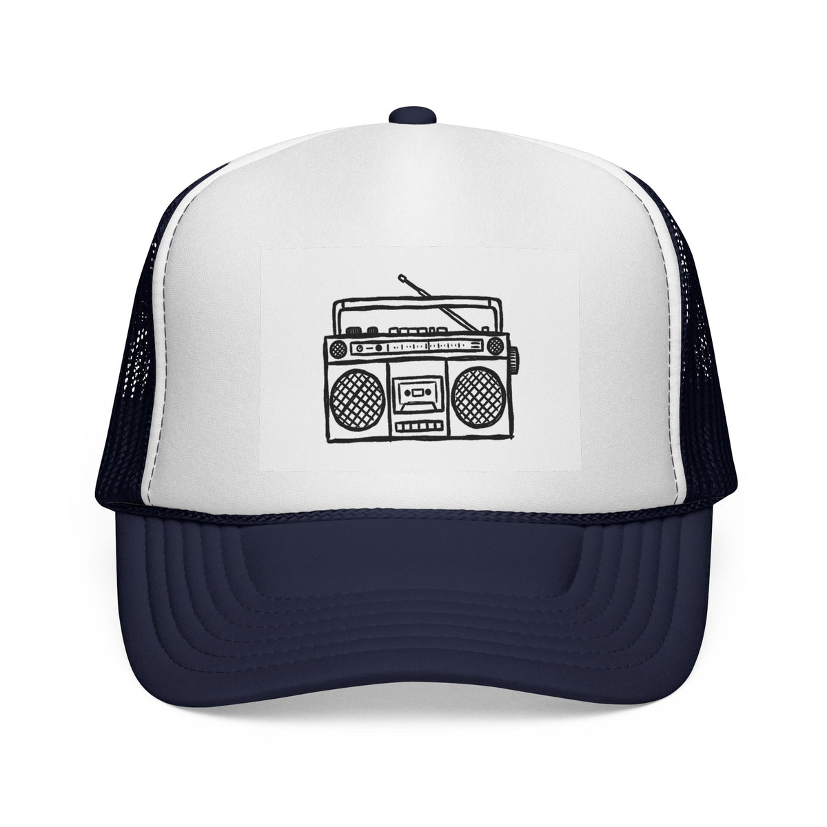 Retro Boombox Trucker Cap — Vintage Radio Mesh Hat