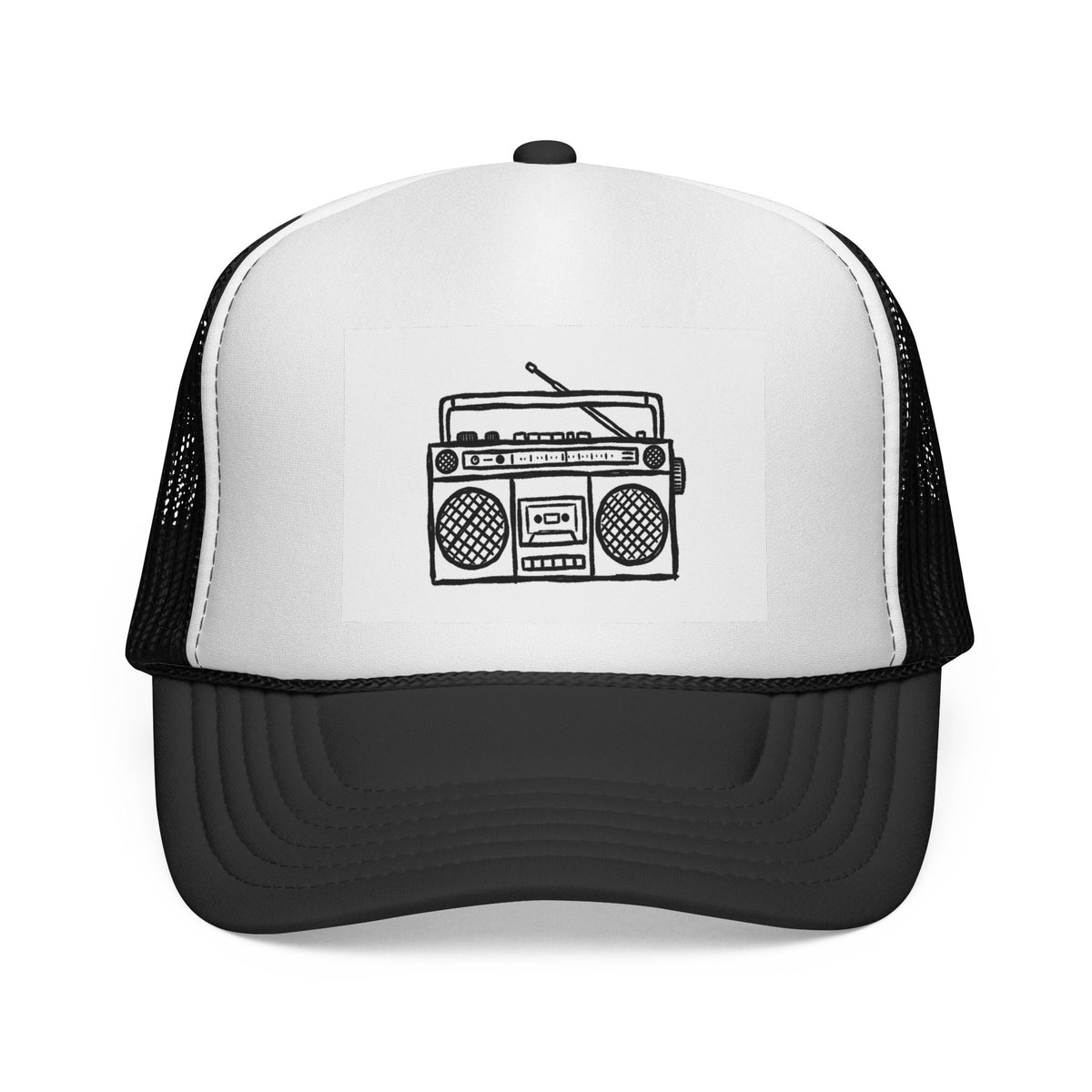 Retro Boombox Trucker Cap — Vintage Radio Mesh Hat