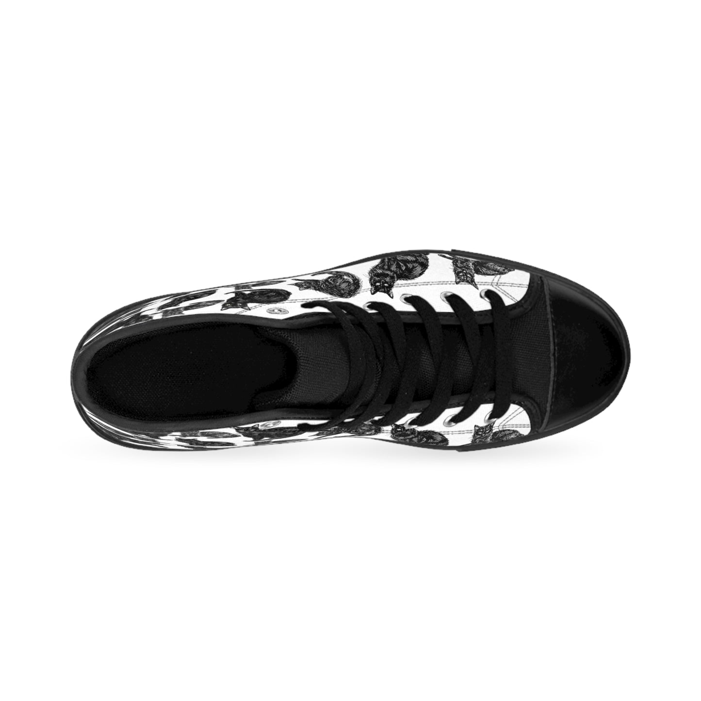 Black Cat Pattern Women's Classic Sneakers — Cute Cat Print High-Top Shoes for Cat Lovers