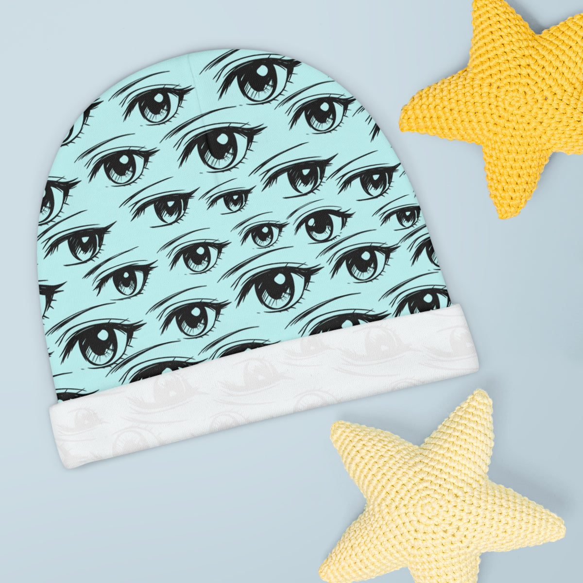 Baby Beanie — Aqua Anime Eye Pattern Newborn Hat