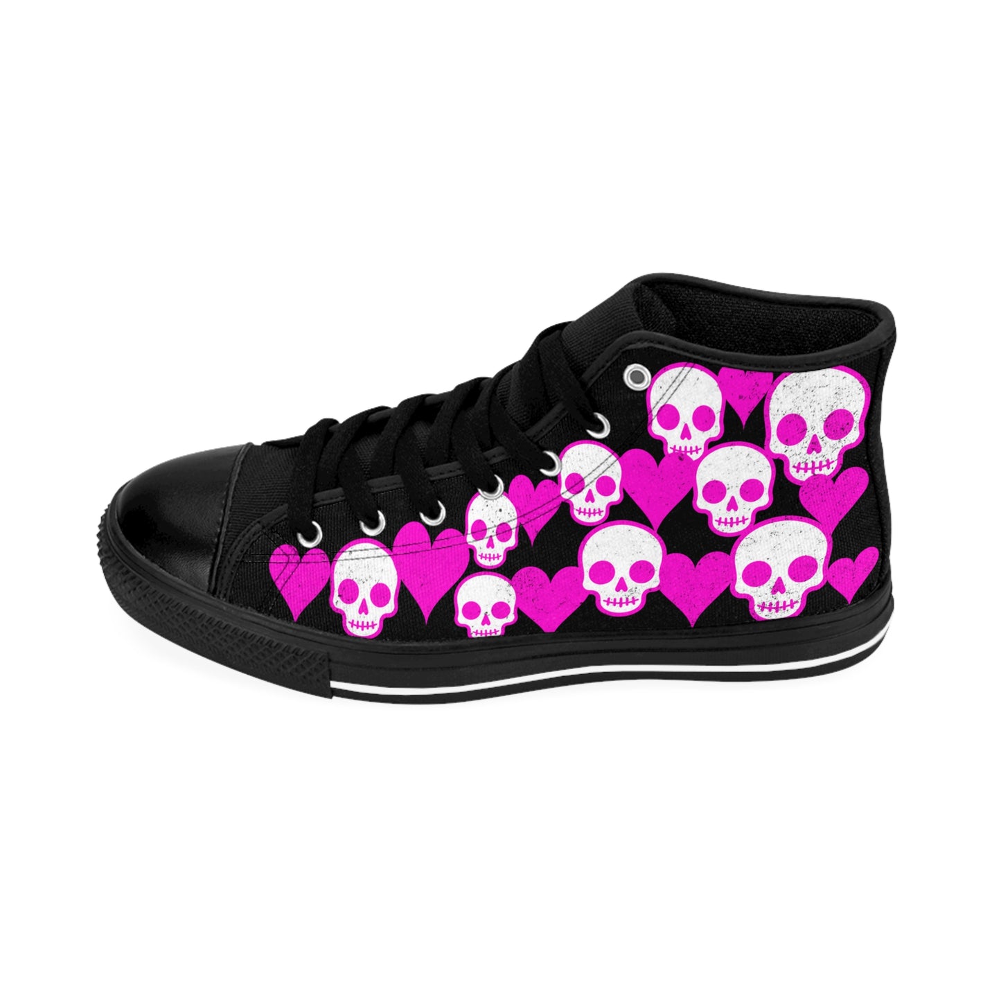 Women’s High-Top Sneakers — Pink Skull & Heart Pattern