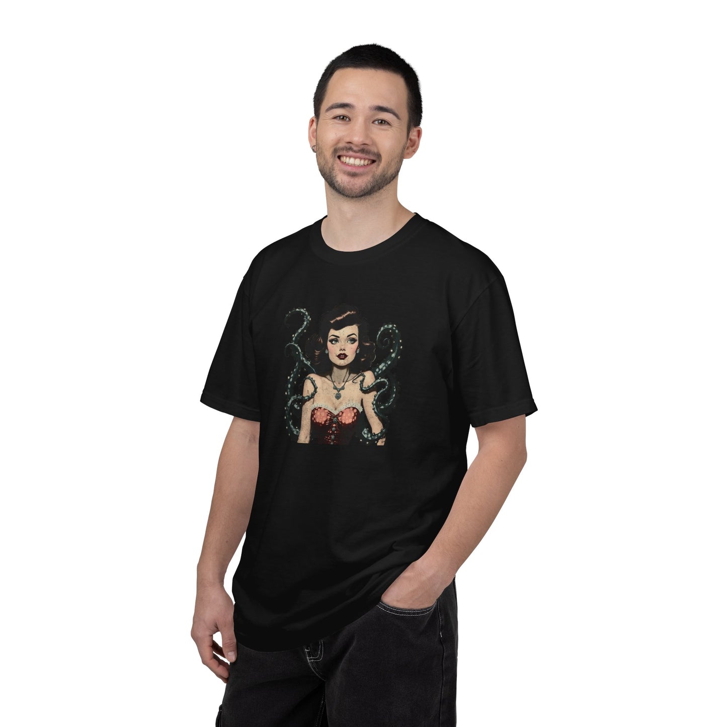 Vintage Pin-Up Mermaid T-Shirt — Octopus Tentacle Art Tee