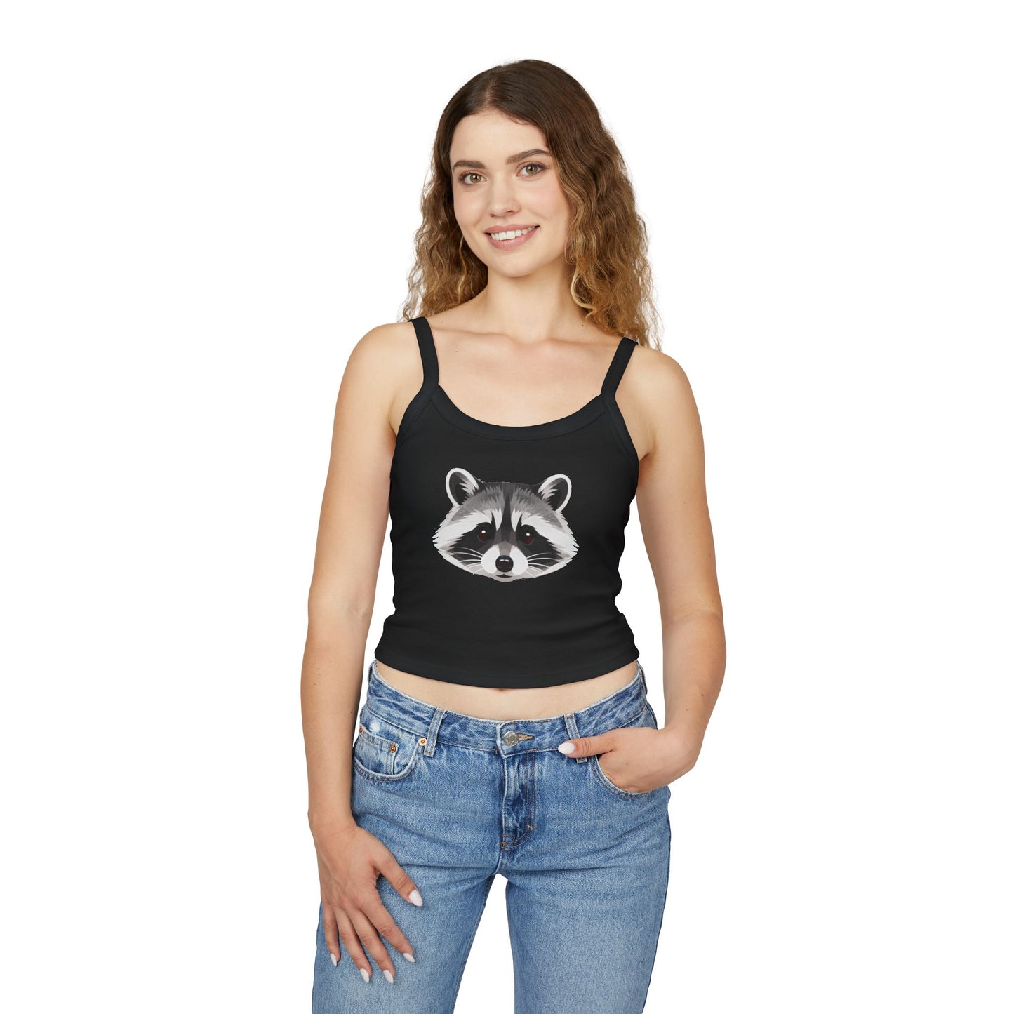 Raccoon Face Crop Tank Top – Cute Wildlife Graphic Spaghetti Strap