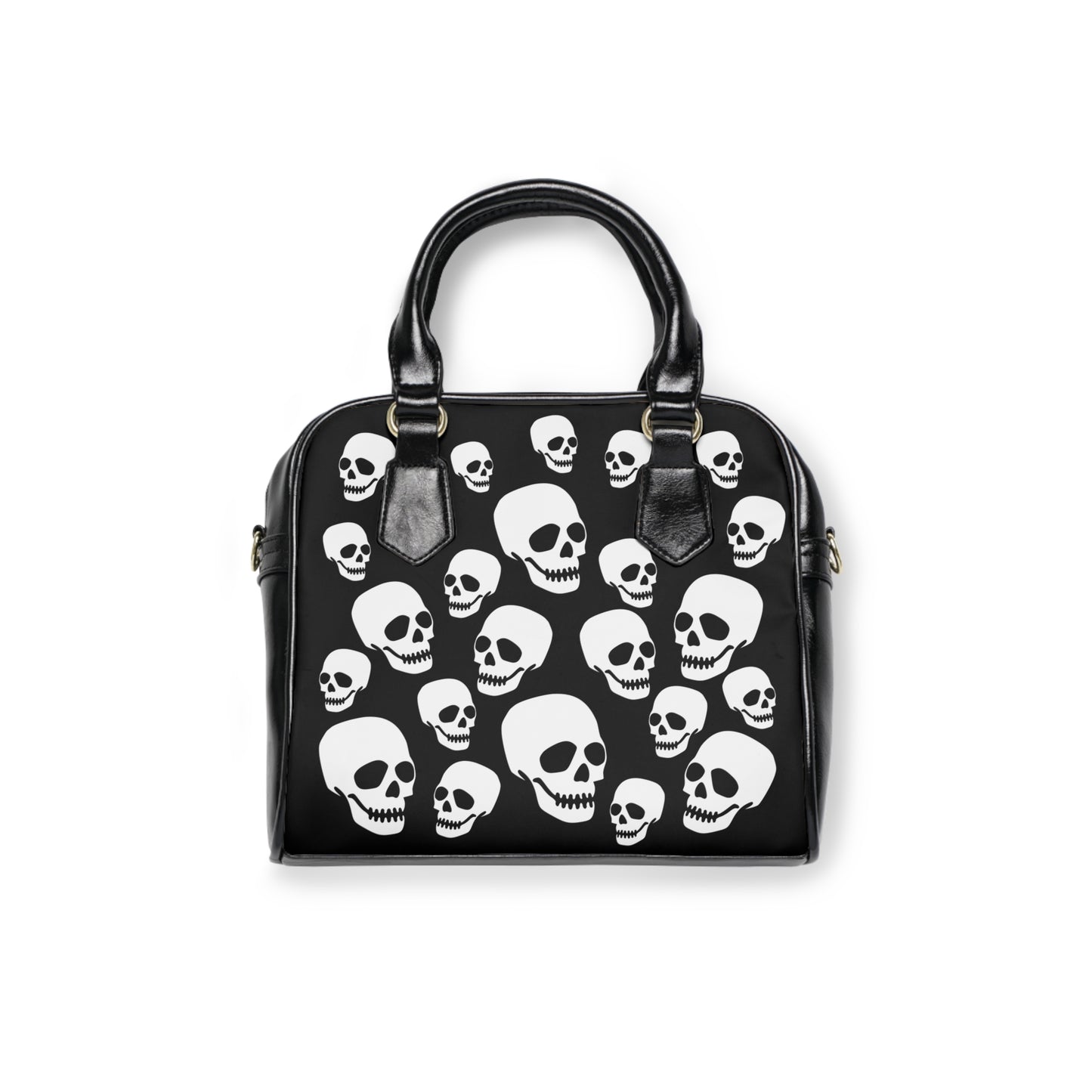 Skull Pattern Shoulder Handbag — Gothic Black & White Day Bag