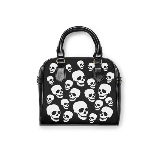 Skull Pattern Shoulder Handbag — Gothic Black & White Day Bag