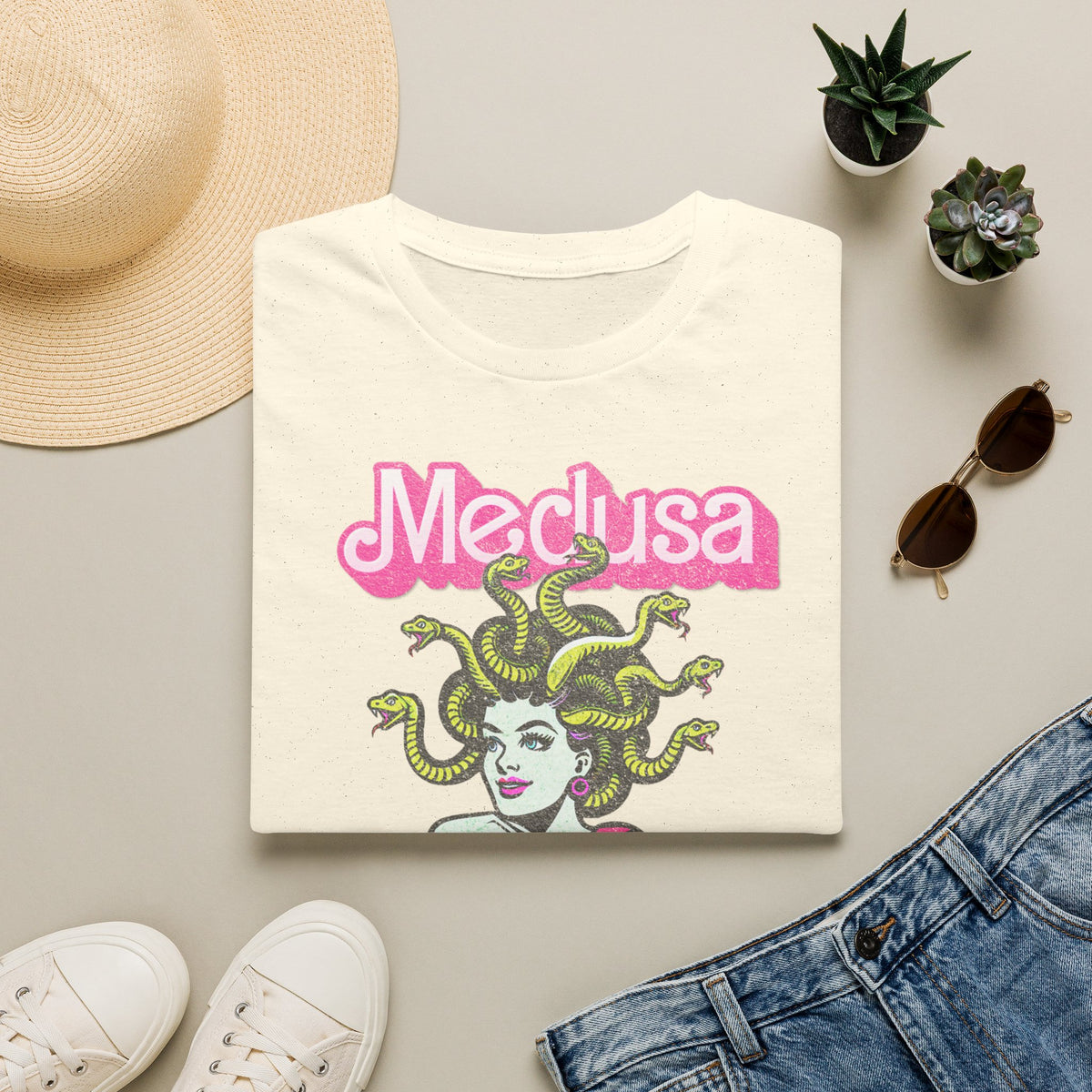 Medusa Graphic T-Shirt — Retro Pink Mythology Tee