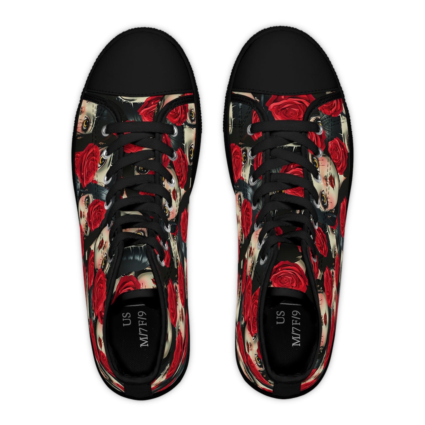 High Top Sneakers — Gothic Rose Skull Pattern