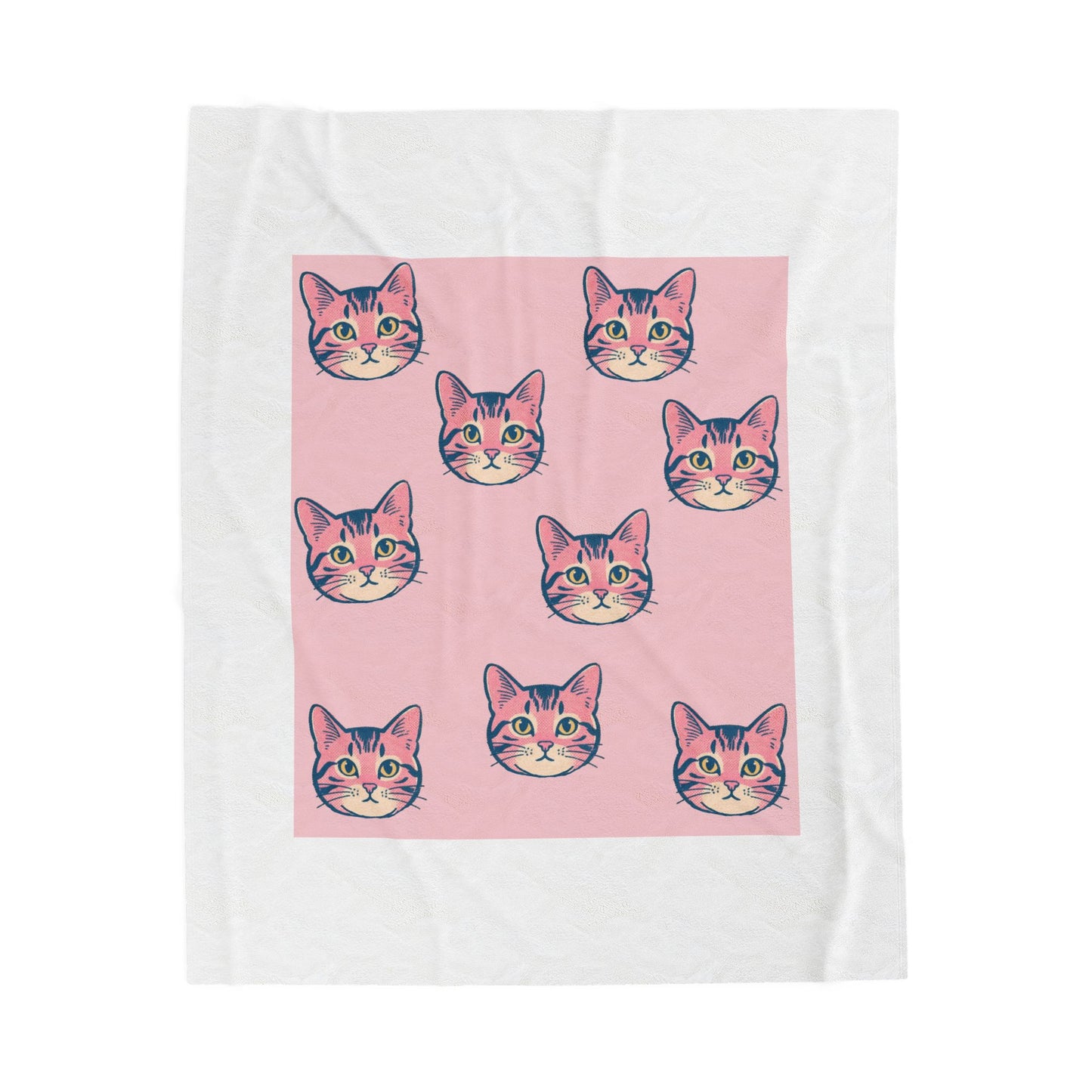 Pink Pop Art Cat Velveteen Plush Blanket — Cute Retro Kitty Throw