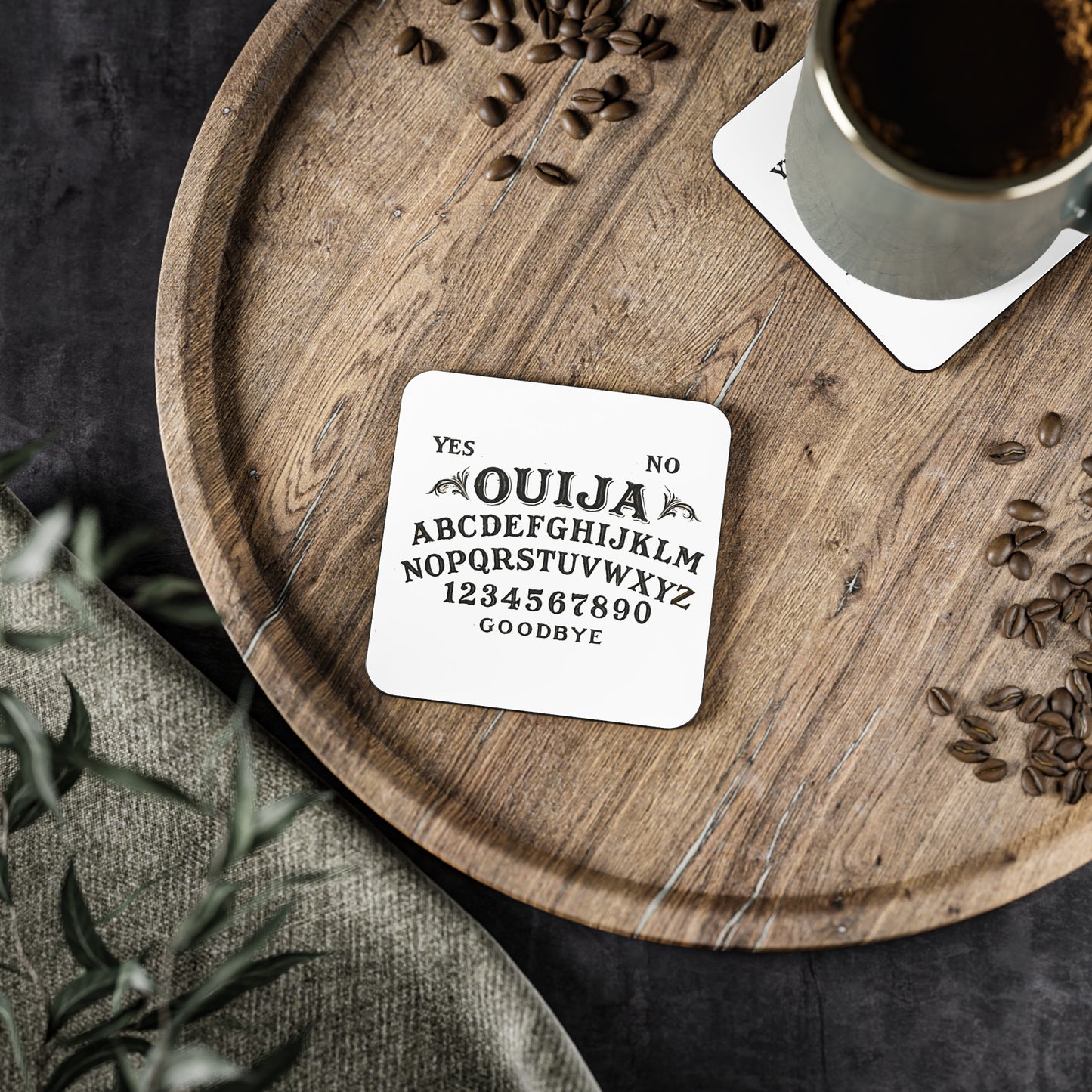 Ouija Board Cork Coaster Set — Gothic Halloween Drink Coasters