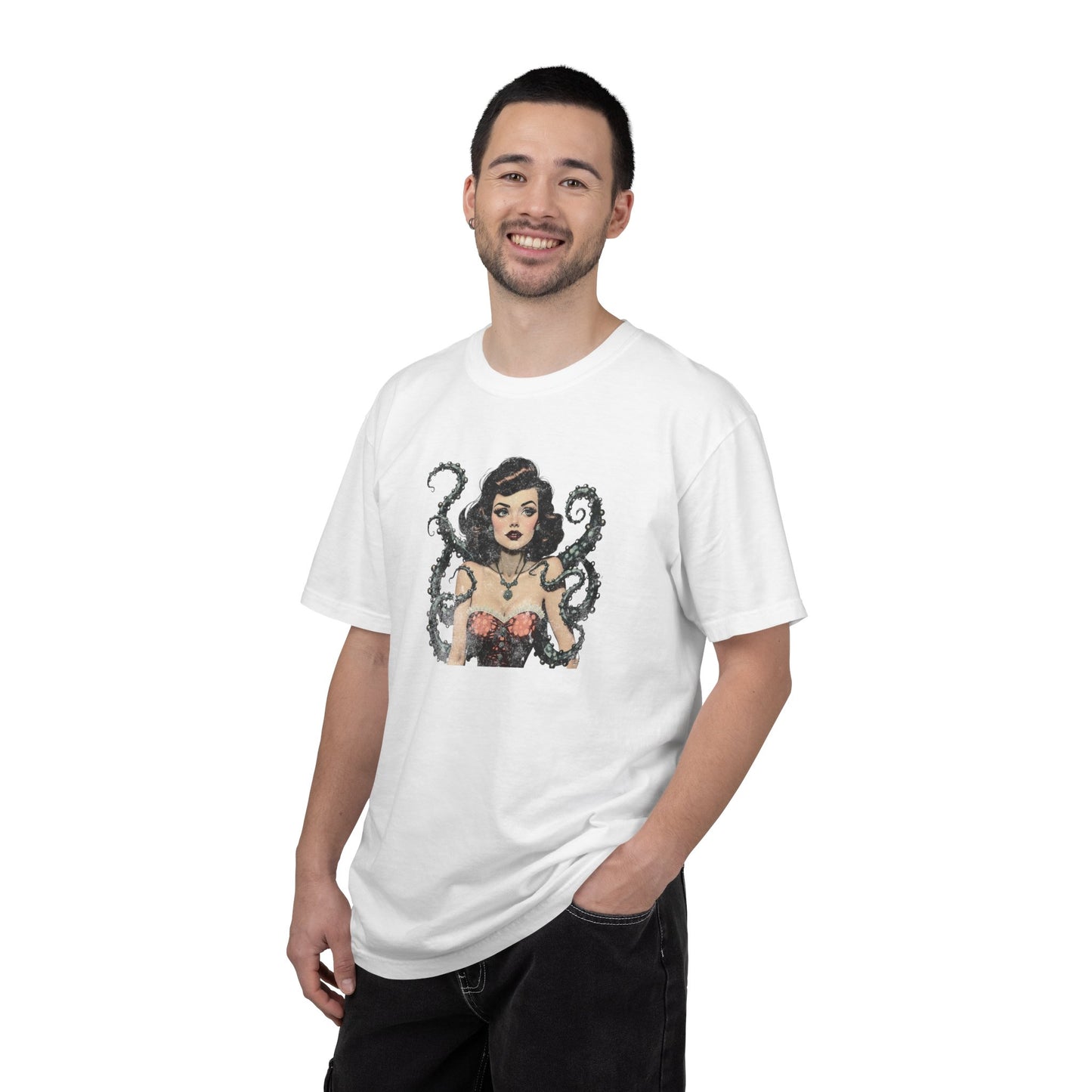 Vintage Pin-Up Mermaid T-Shirt — Octopus Tentacle Art Tee