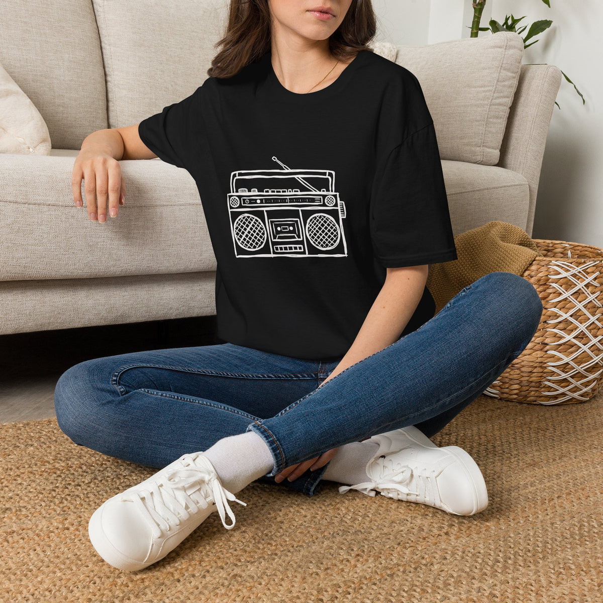 Classic Black T-Shirt — Retro Boombox