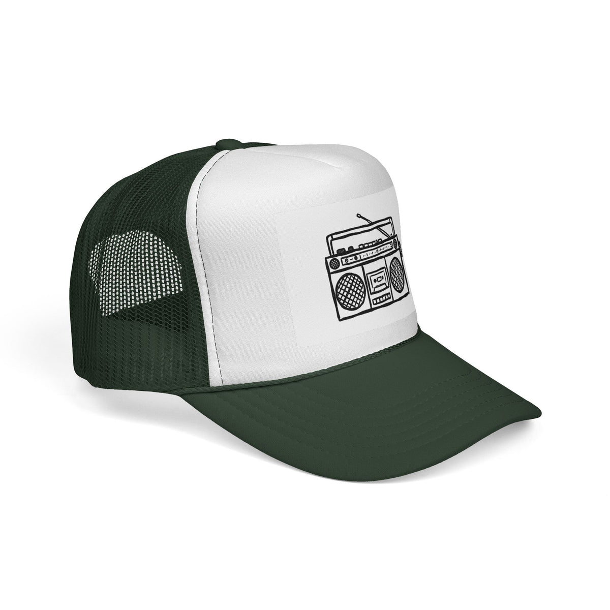 Retro Boombox Trucker Cap — Vintage Radio Mesh Hat