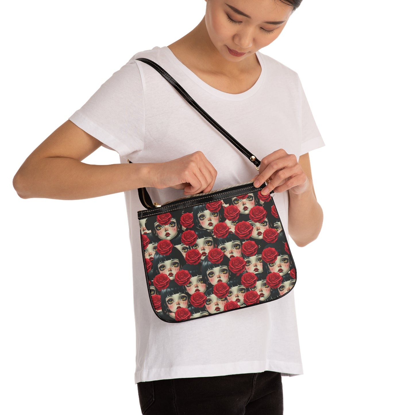 Rose Girl Small Shoulder Bag — Vintage Portrait Floral Crossbody