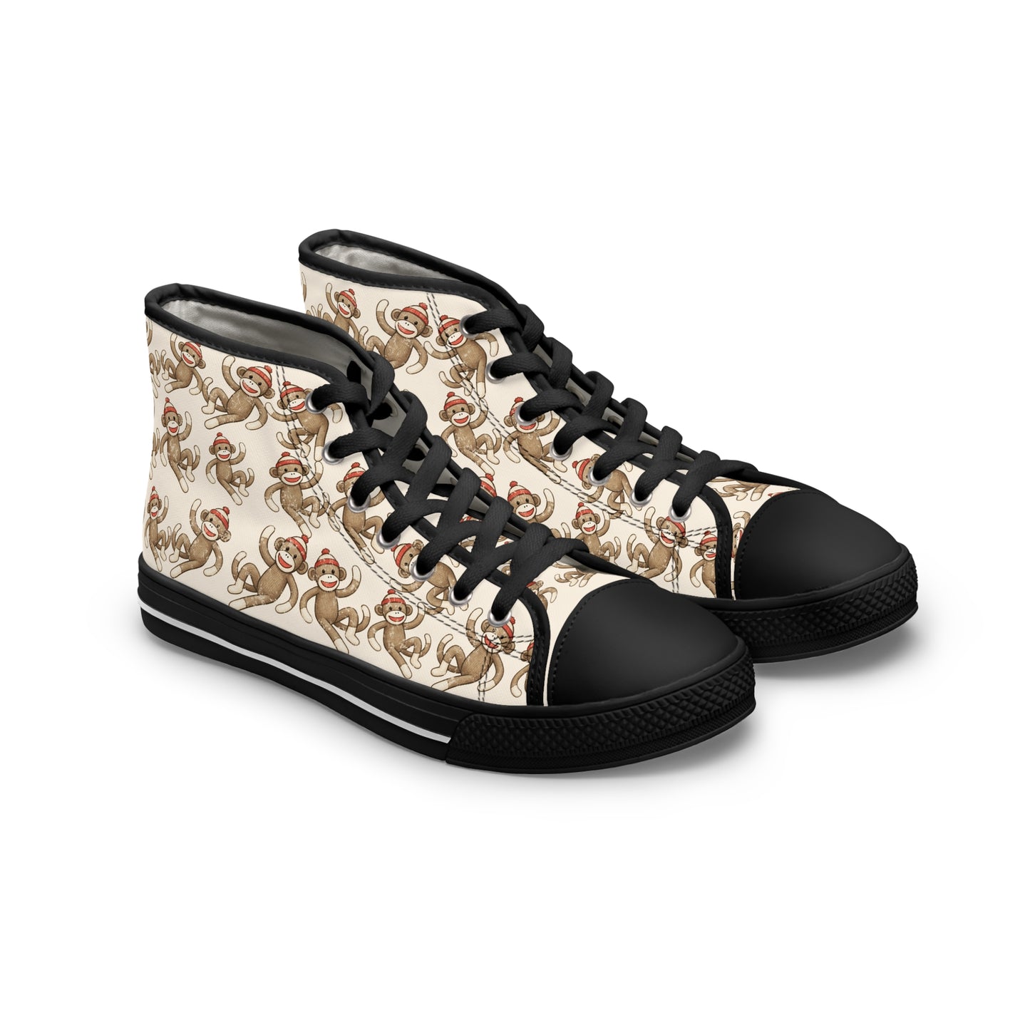 High Top Sneakers — Vintage Monkey Pattern Women’s Canvas Shoes