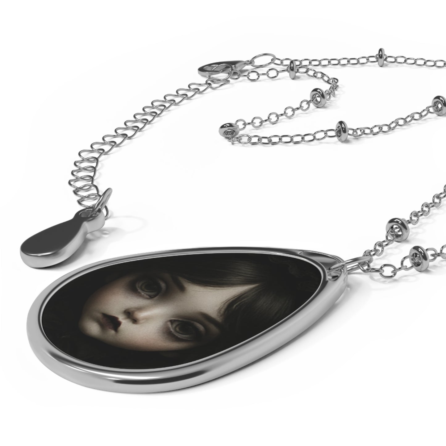 Oval Pendant Necklace — Gothic Doll Portrait Teardrop Locket