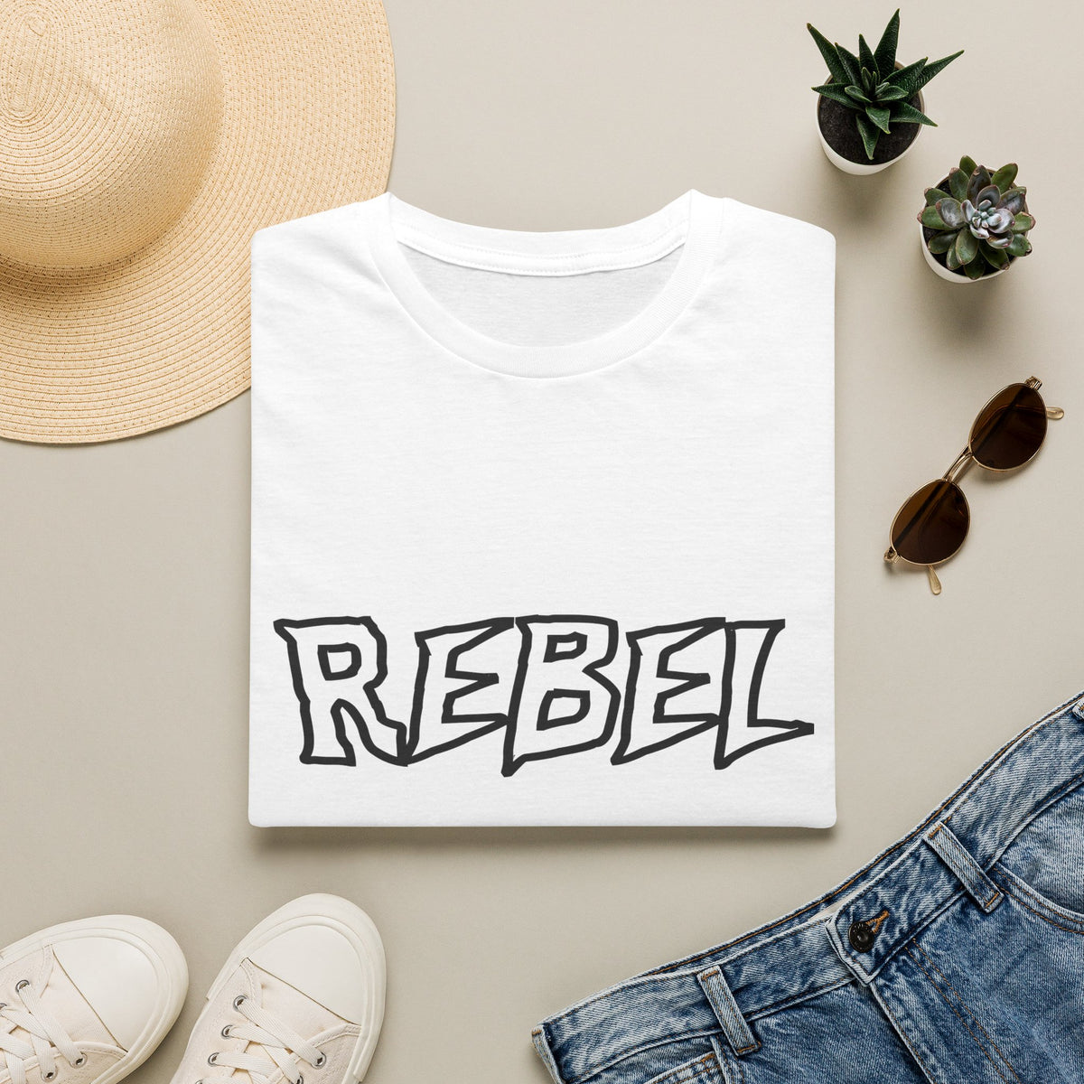 Rebel Graphic T-Shirt — Retro Bold Lettering Tee
