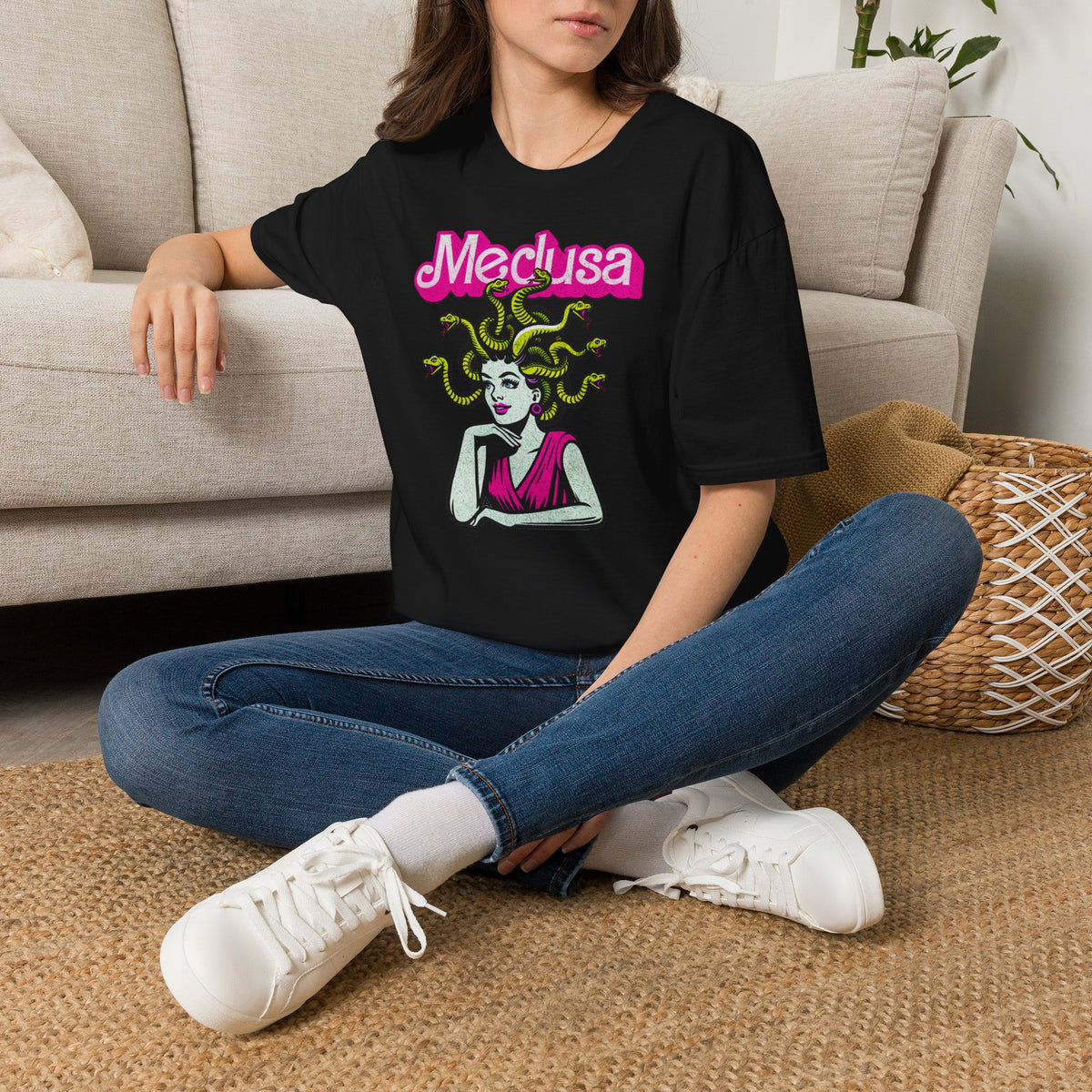 Medusa Graphic T-Shirt — Retro Pink Mythology Tee