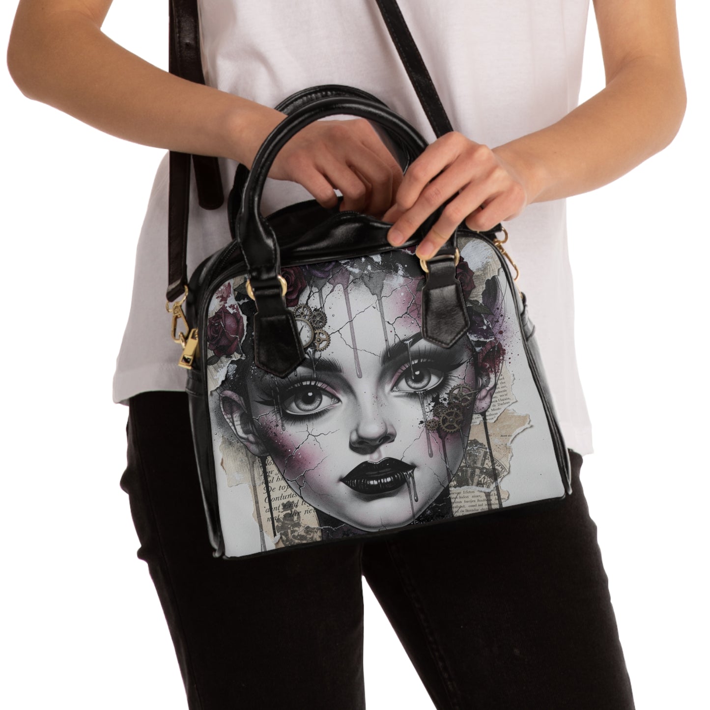 Gothic Portrait Shoulder Handbag — Dark Vintage Art Print Purse