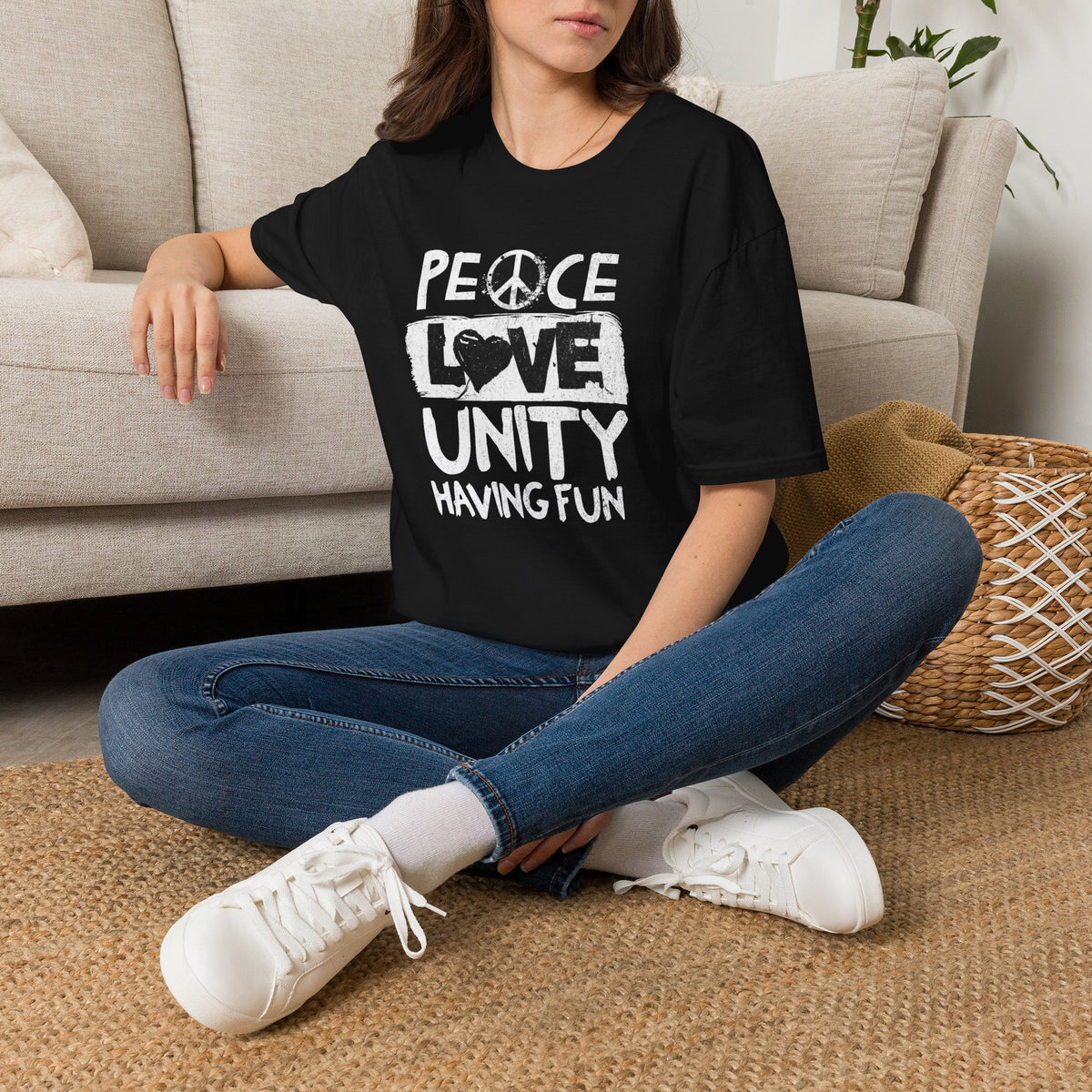Love Peace Graphic T-Shirt — Grunge Heart & Peace Sign Tee